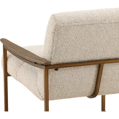 Nicole Occasional Chair Cream by Arch & Plane in barley cream, brown, bronze. Made from boucle fabric, mindi wood, metal in a transitional style.