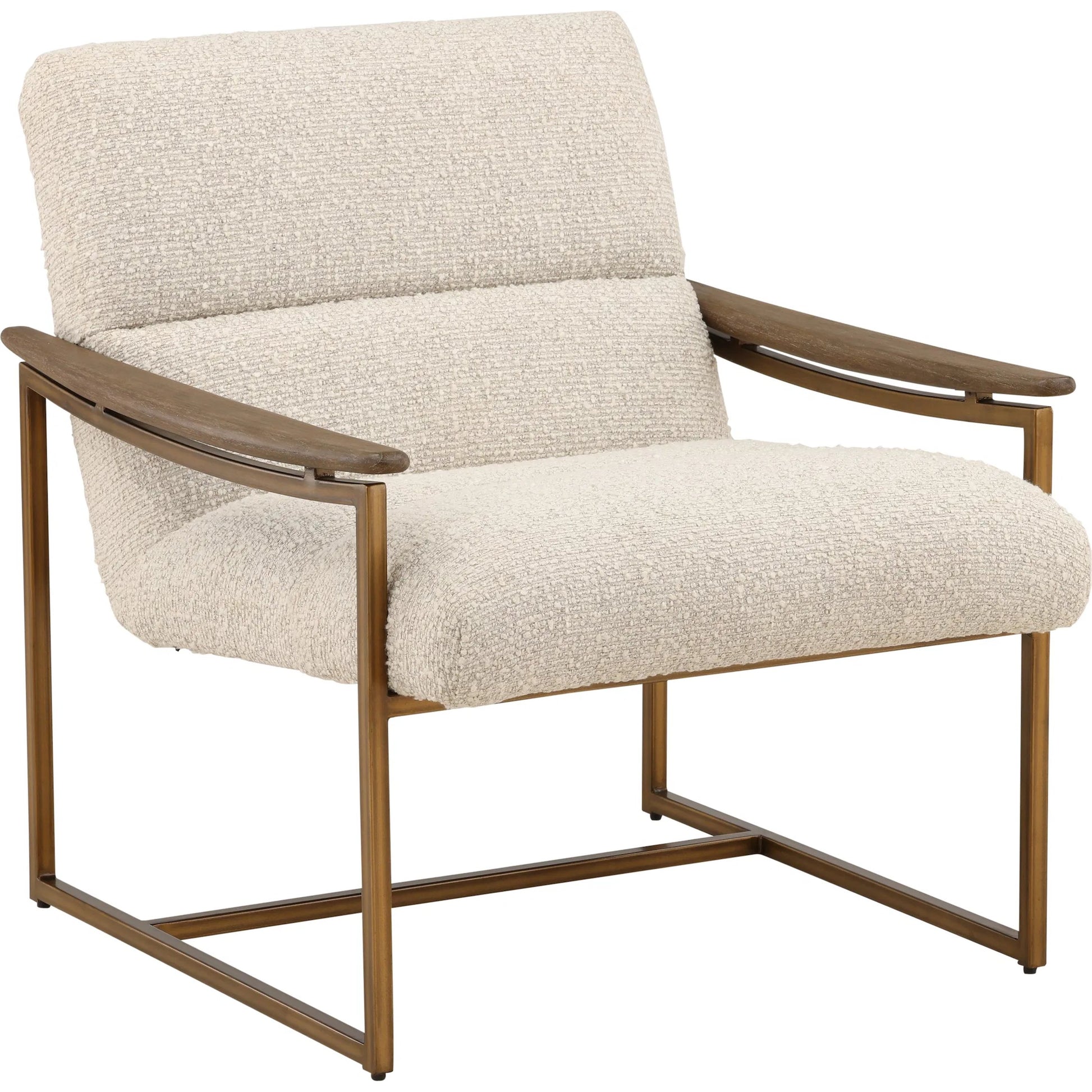 Nicole Occasional Chair Cream by Arch & Plane in barley cream, brown, bronze. Made from boucle fabric, mindi wood, metal in a transitional style.