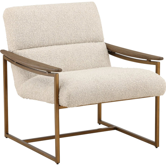 Rue Occasional Chair Cream by Arch & Plane in barley cream, brown, bronze. Made from boucle fabric, mindi wood, metal in a unique style.