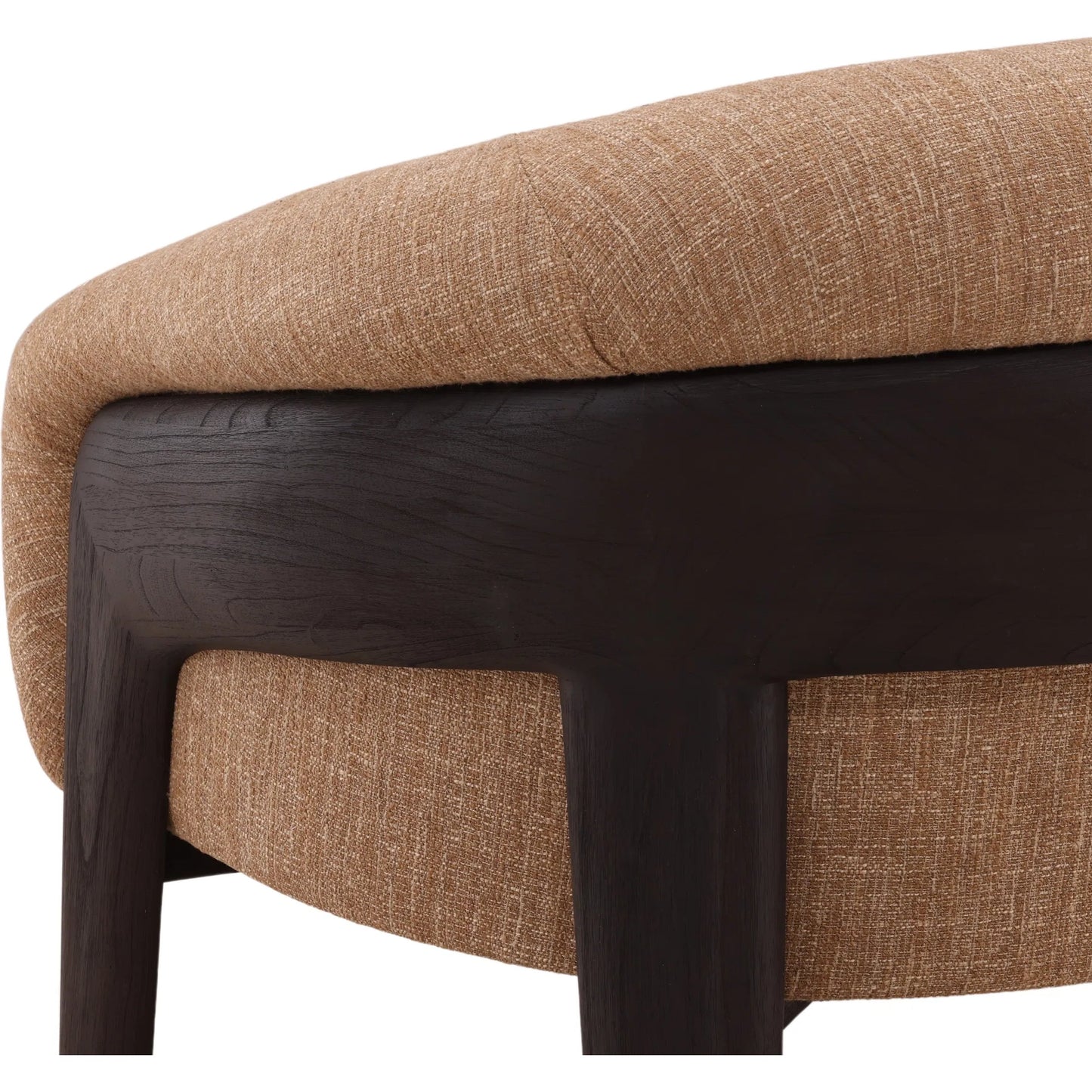 006 SI-2532775 | Closeup | Rosella Occasional Chair by Arch & Plane in brown, dark brown. Made from burlap fabric, mindi wood in a unique style.