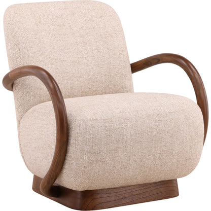 Lynsey Occasional Chair by Arch & Plane in field fawn, brown. Made from tweed fabric, mindi wood in a unique style.