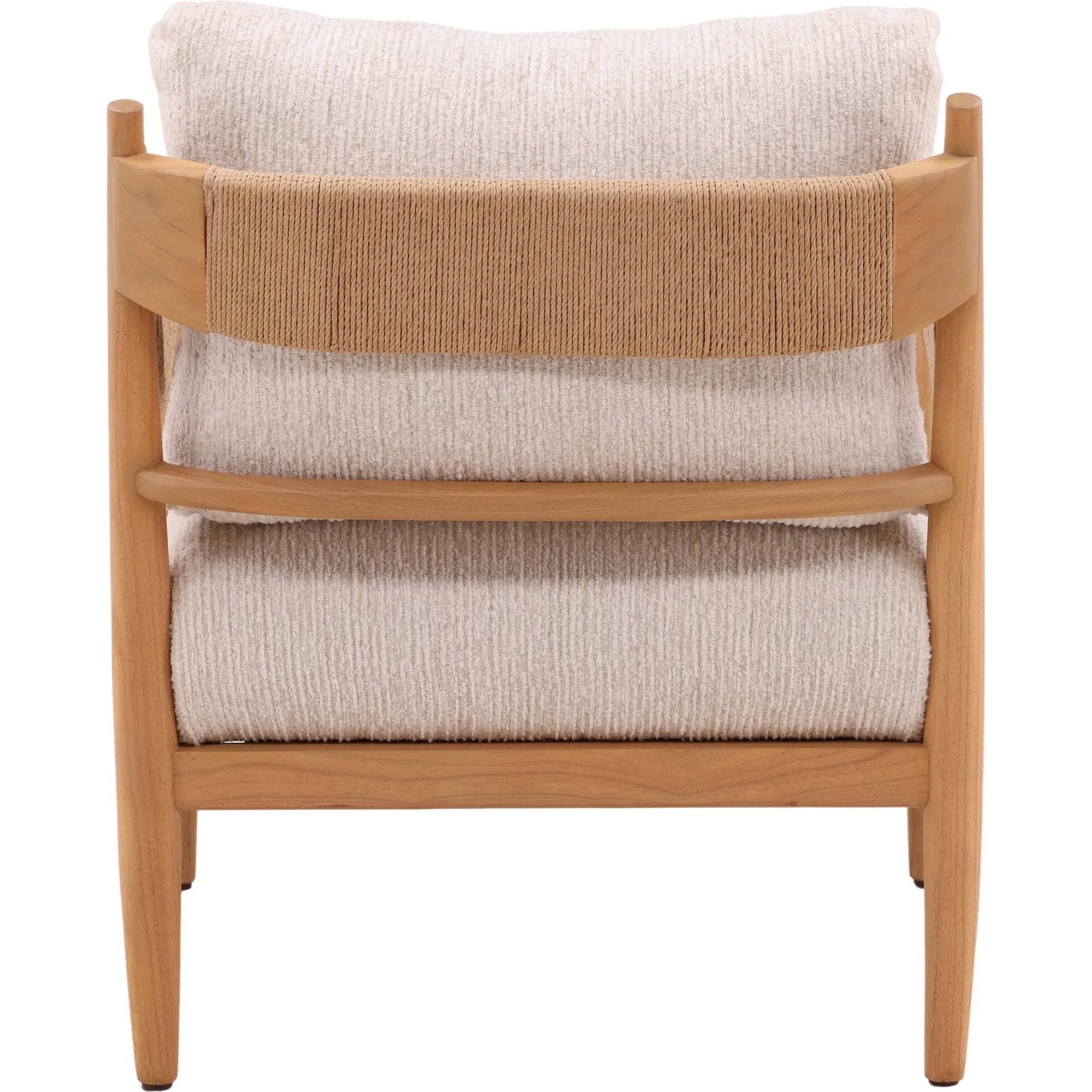 Delpha Occasional Chair by Arch & Plane in ellery cream, natural. Made from chenille fabric, mindi wood in a unique style.