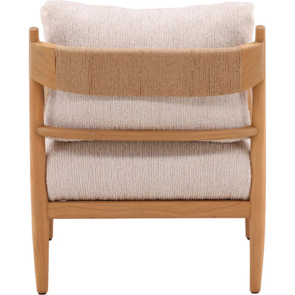 Delpha Occasional Chair by Arch & Plane in ellery cream, natural. Made from chenille fabric, mindi wood in a unique style.