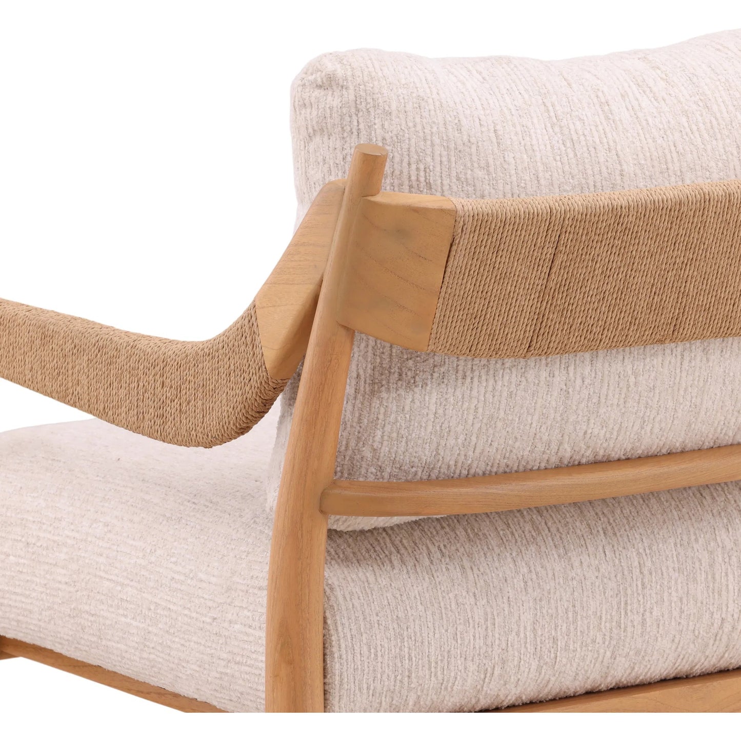 007 SI-2532777 | Closeup | Delpha Occasional Chair by Arch & Plane in ellery cream, natural. Made from chenille fabric, mindi wood in a unique style.