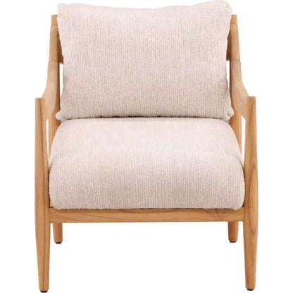 Delpha Occasional Chair by Arch & Plane in ellery cream, natural. Made from chenille fabric, mindi wood in a unique style.