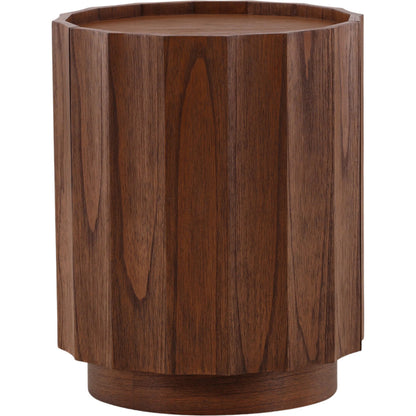 Meryl Side Table by Arch & Plane in brown. Made from mindi wood veneer in a unique style.