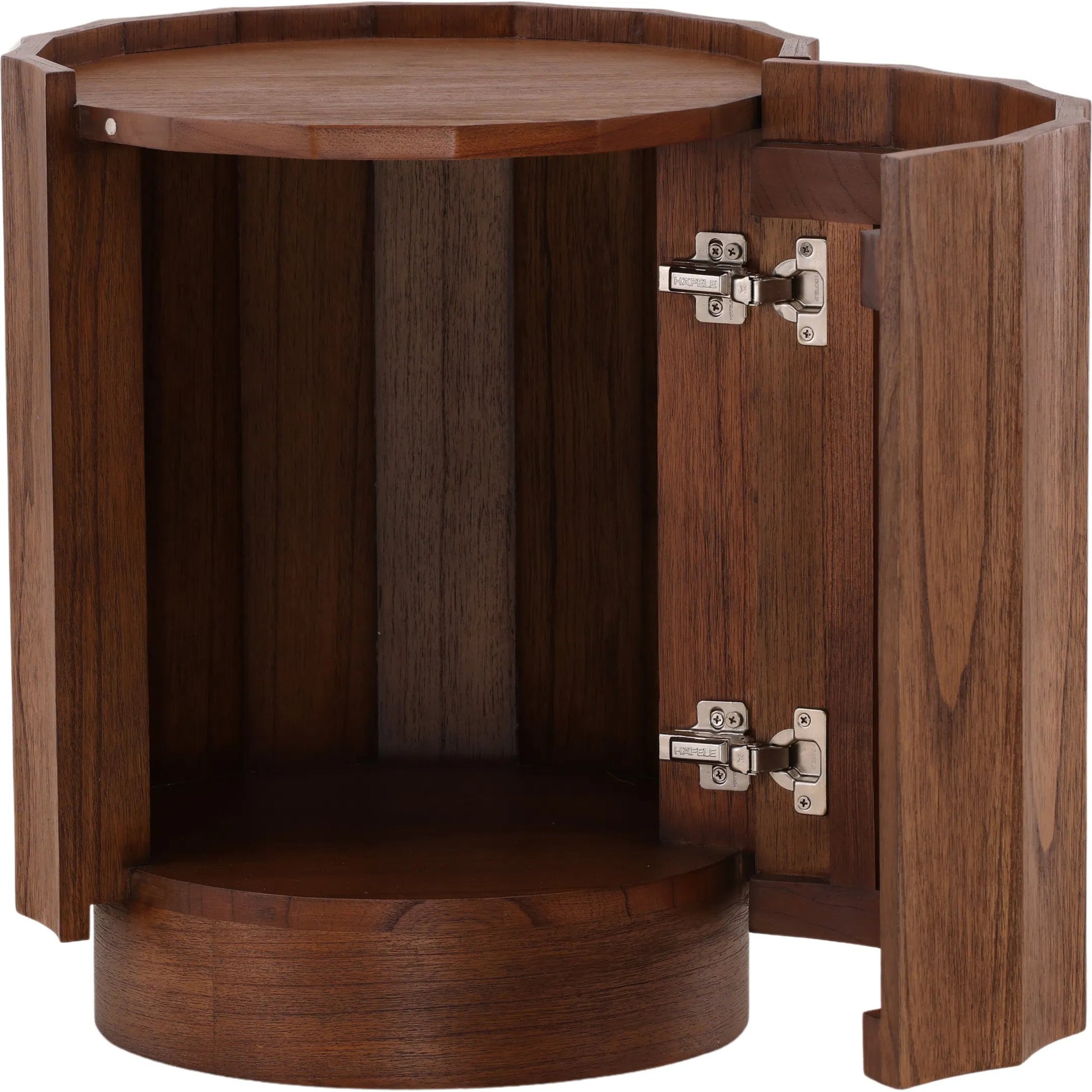 Meryl Side Table by Arch & Plane in brown. Made from mindi wood veneer in a unique style.