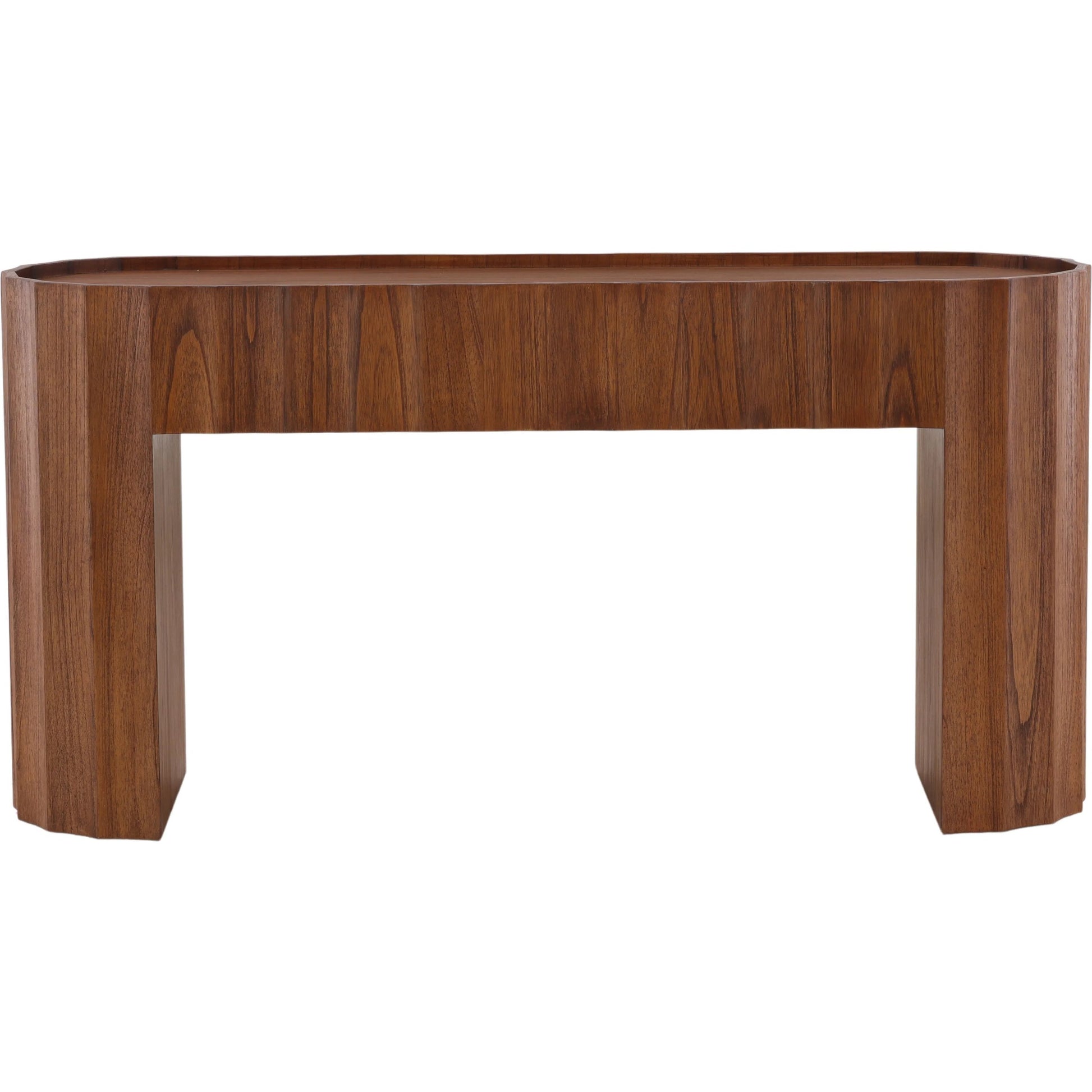Meryl Console Table by Arch & Plane in brown. Made from mindi wood veneer in a unique style.