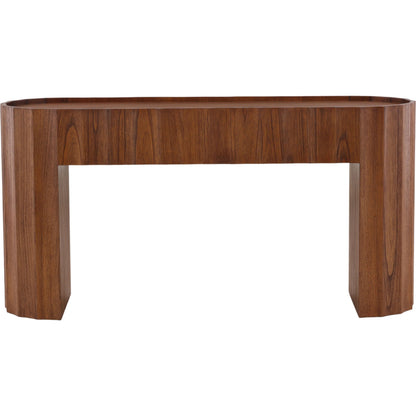 Meryl Console Table by Arch & Plane in brown. Made from mindi wood veneer in a unique style.