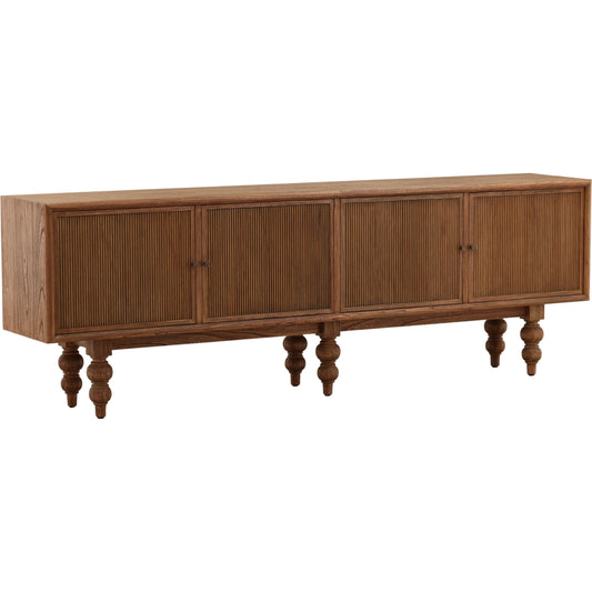Toya Sideboard by Arch & Plane in brown. Made from mindi wood veneer in a unique style.