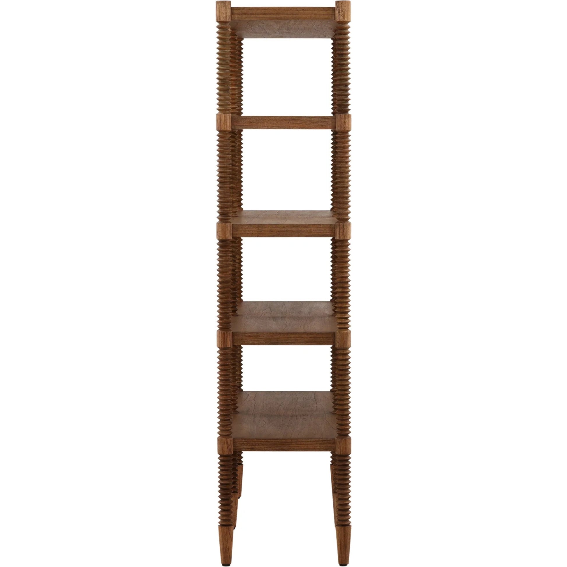 Steve Bookcase by Arch & Plane in brown. Made from mindi wood, veneer in a unique style.