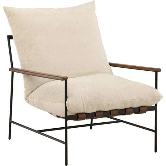 Bernard Occasional Chair by Arch & Plane in judy sand, black. Made from chenille fabric, iron, wood in a unique style.
