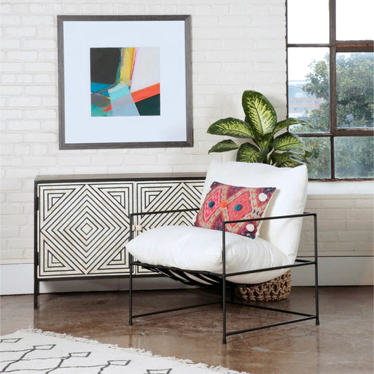 Velda Contemporary Accent Chair by Arch & Plane in white, black and fabric. Made from iron in a modern style.