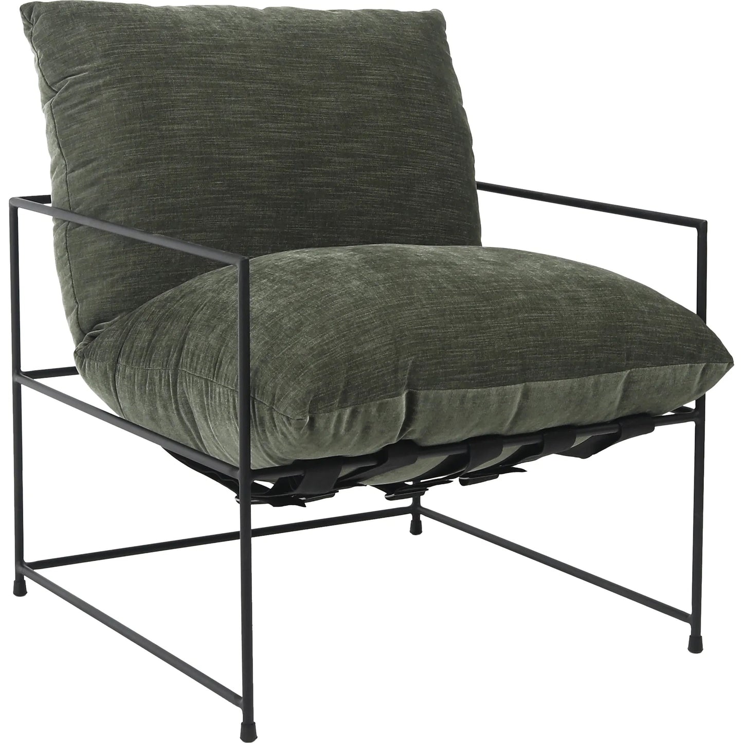 001 SI-2350542 | Primary Silo | Inska Occasional Chair by Arch & Plane in fern green with black iron frame. Made from low pile chenille upholstery with metal frame in a unique style.