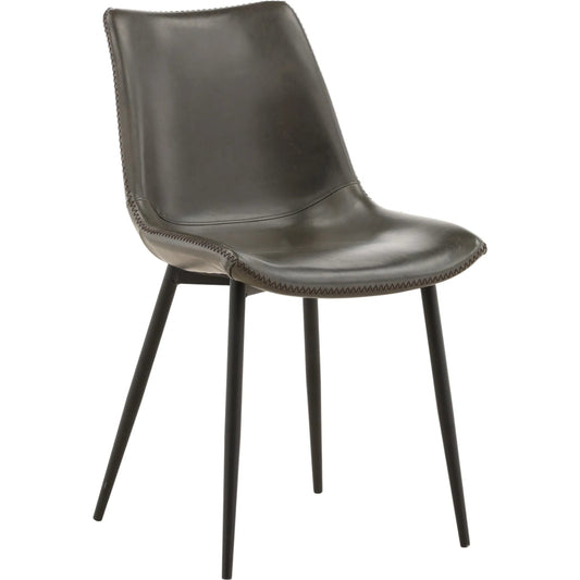 Rufina Dining Chair by Arch & Plane in dark grey upholstery, black metal legs. Made from pu leather upholstery, iron frame in a unique style.