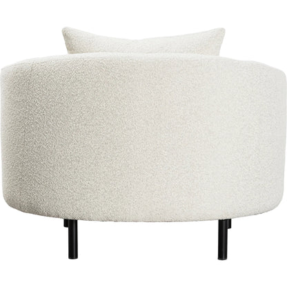Karolyn White Boucle Barrel Chair with Throw Pillows by Arch & Plane in white, matte black and fabric. Made from boucle in a modern style.