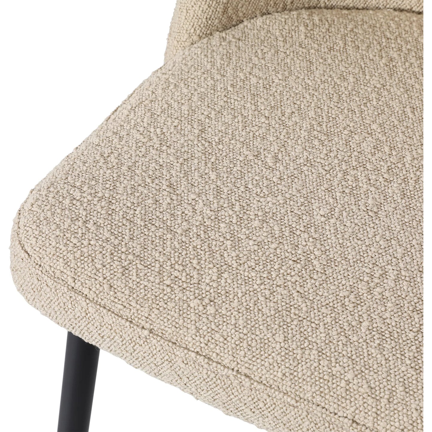 005 SI-2350545 | Closeup | Kristyn Counter Stool by Arch & Plane in sand, black. Made from boucle upholstery, metal in a modern style.