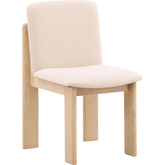 Jean Dining Chair by Arch & Plane in beige, natural. Made from heathered boucle fabric, ash wood in a unique style.