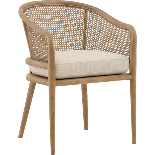 Judy Dining Chair by Arch & Plane in beige, natural. Made from linen fabric, ash wood in a unique style.