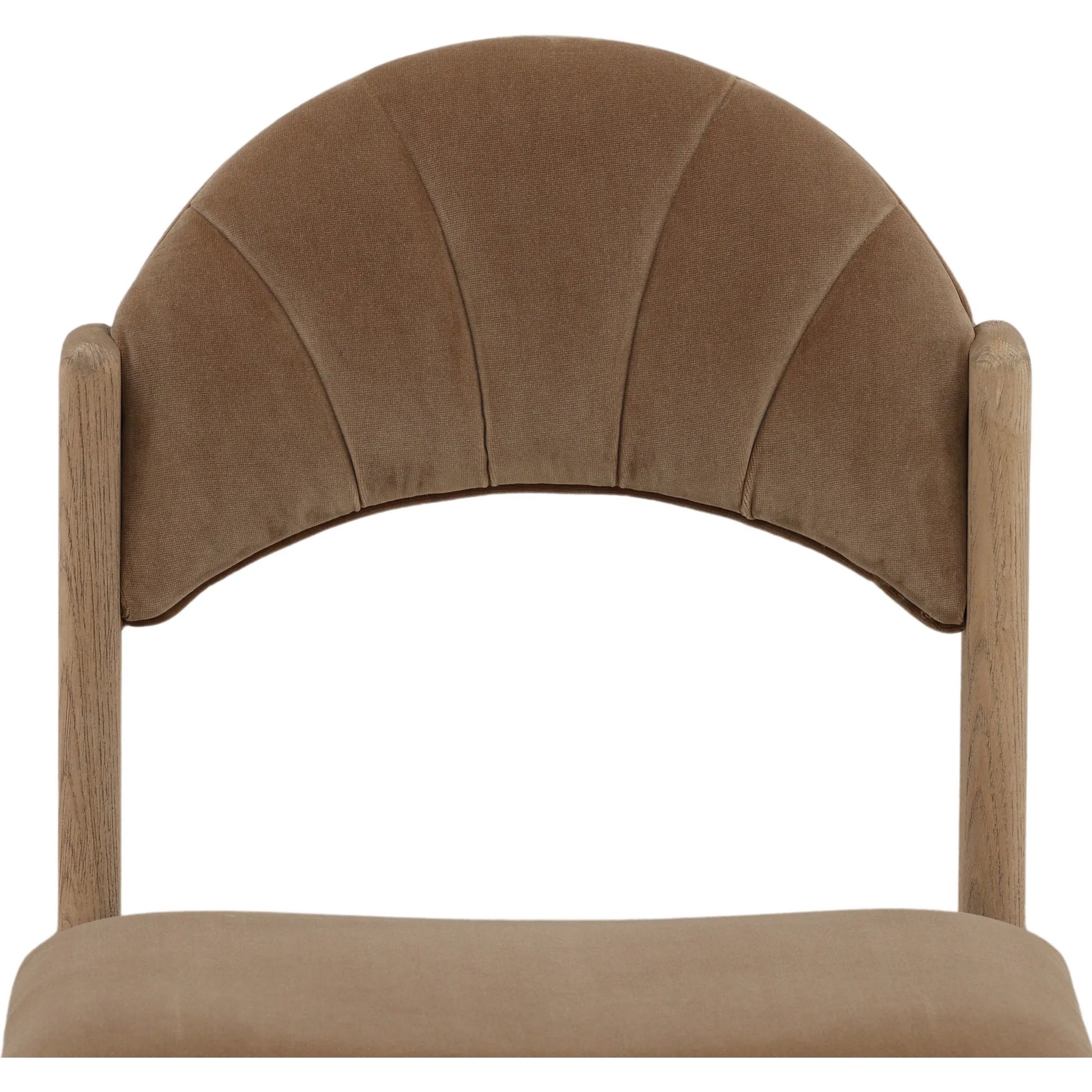 Ross Dining Chair by Arch & Plane in light brown. Made from velvet, ash wood in a unique style.