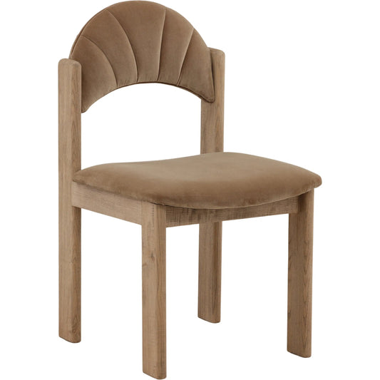 Ross Dining Chair by Arch & Plane in light brown. Made from velvet, ash wood in a unique style.