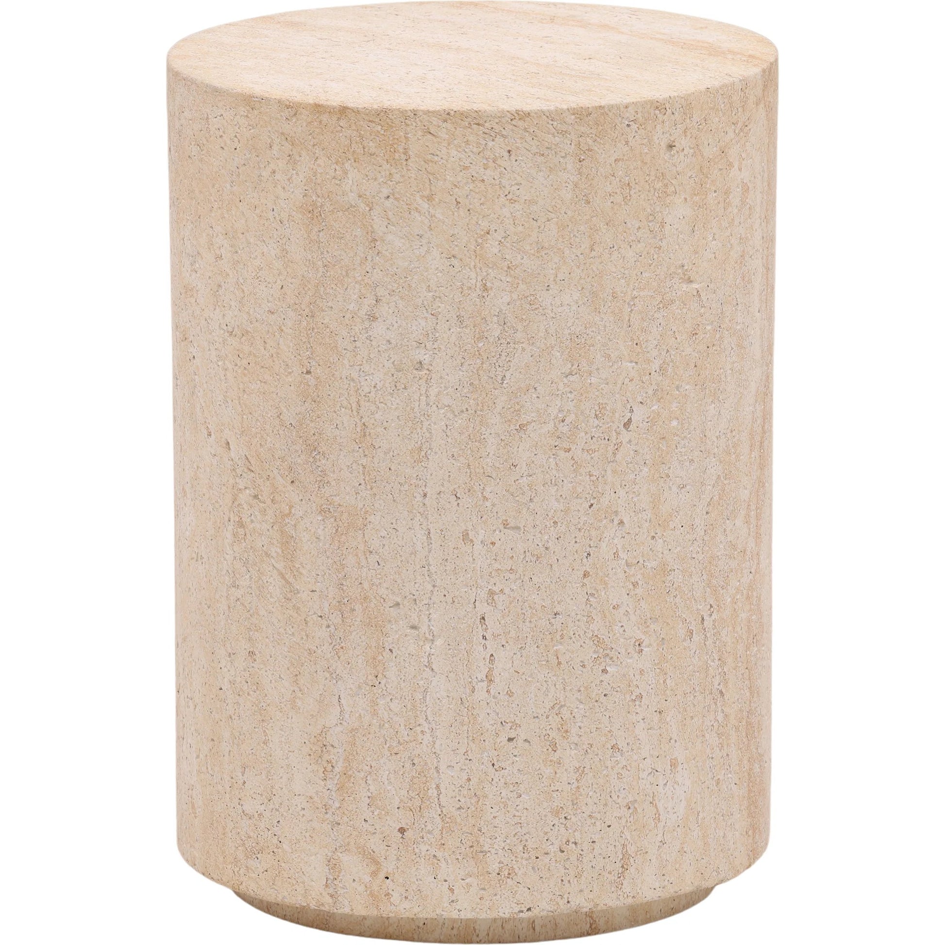 Ramonita Outdoor End Table by Arch & Plane in faux travertine. Made from lightweight concrete in a transitional style.