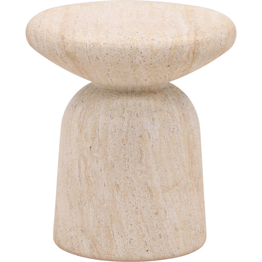 Marcellus Outdoor End Table by Arch & Plane in faux travertine. Made from lightweight concrete in a unique style.