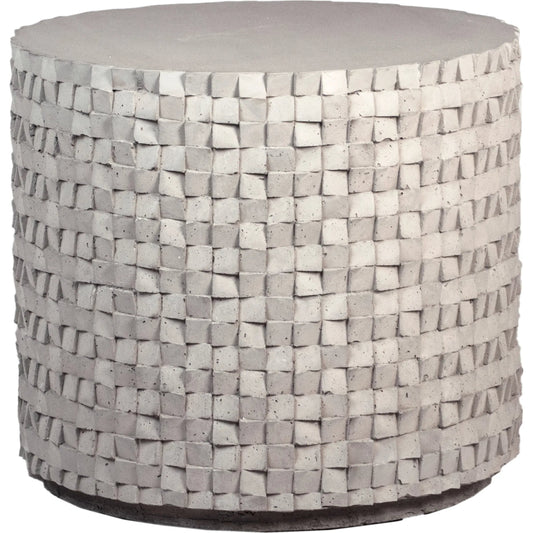 Natsu Outdoor Side Table by Arch & Plane in light grey sealed concrete. Made from fiberglass reinforced concrete in a unique style.