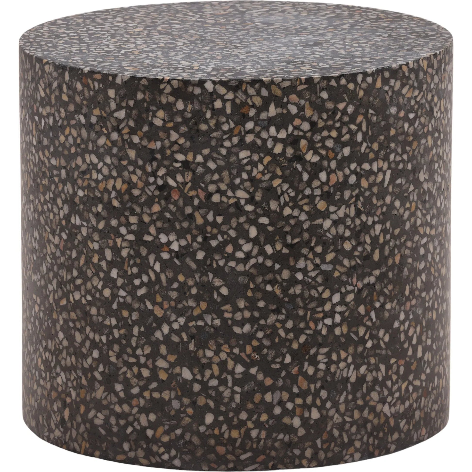 Bethany Outdoor Side Table by Arch & Plane in black. Made from concrete terrazzo in a eclectic & global style.
