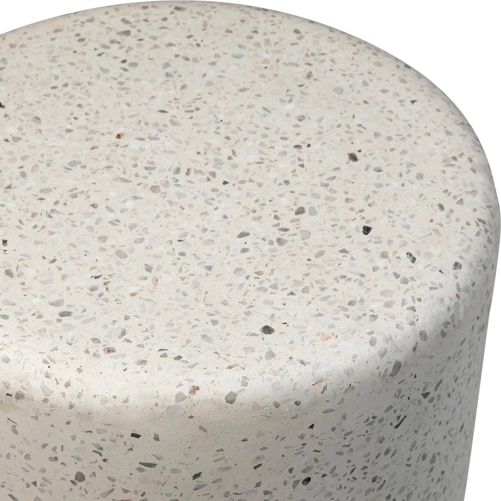 Yara Terrazzo Outdoor Side Table by Arch & Plane in white and off-white terrazzo. Made from terrazzo in a modern style.