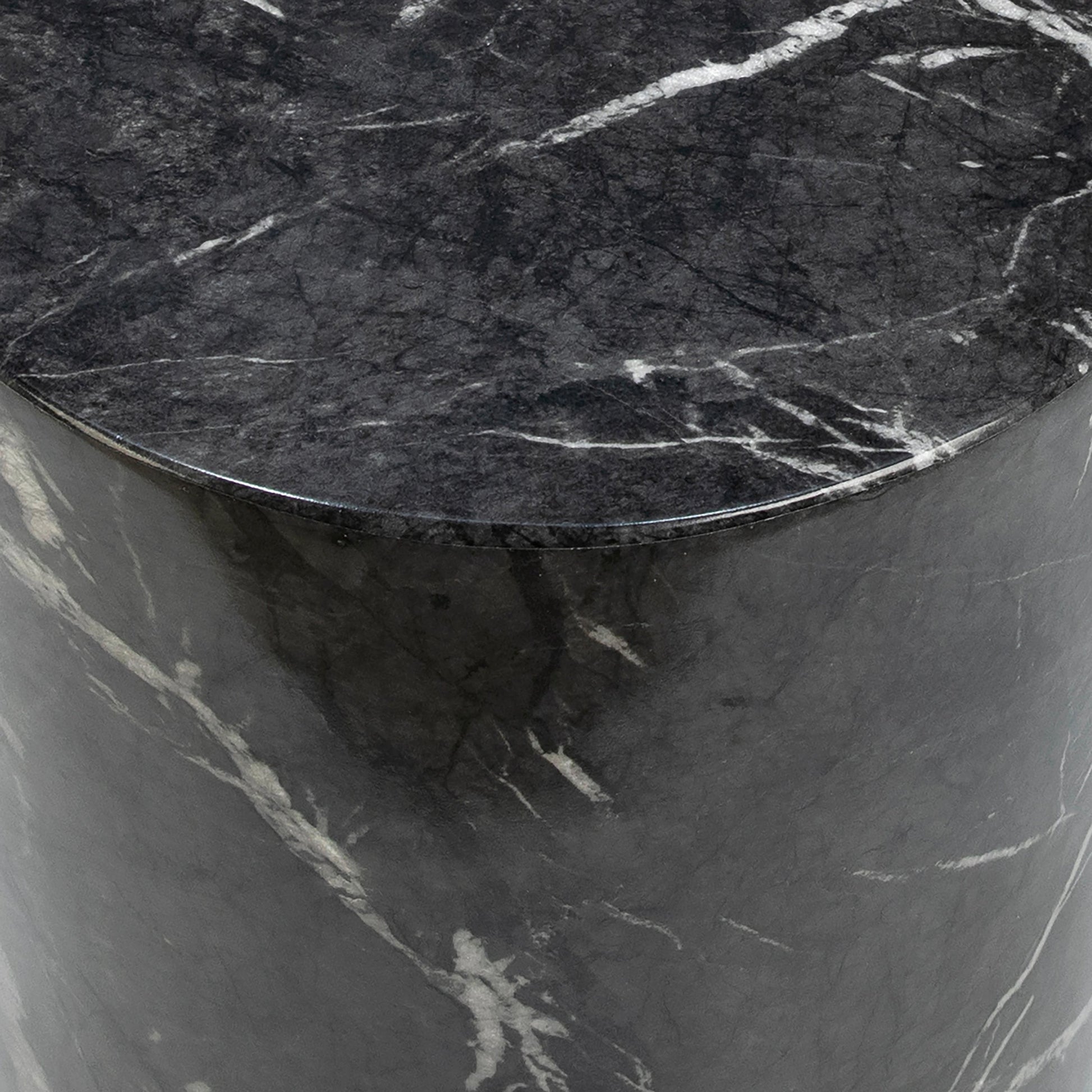 Sully Concrete Side Table by Arch & Plane in black and black marble water-transfer with white veining. Made from lightweight concrete in a modern style.