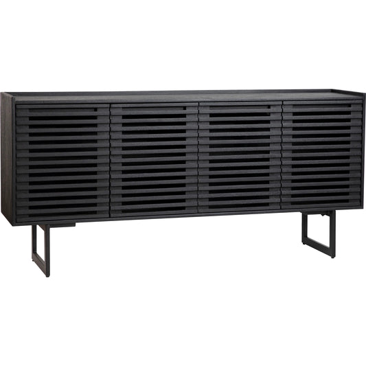 Moblin Sideboard by Arch & Plane in matte black. Made from mango wood, metal legs in a modern style.