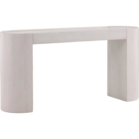 Corden Console Table by Arch & Plane in antique white wash sealed finish. Made from mango wood in a unique style.