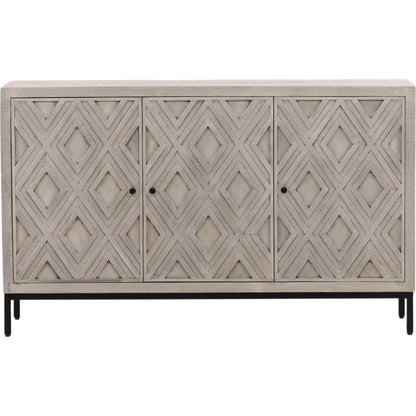 Selene Geometric Sideboard by Arch & Plane in brown and light grey wash sealed finish. Made from reclaimed mango wood, iron in a modern style.