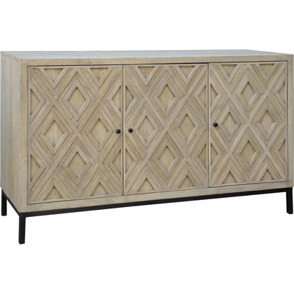 Selene Geometric Sideboard by Arch & Plane in brown and light grey wash sealed finish. Made from reclaimed mango wood, iron in a modern style.