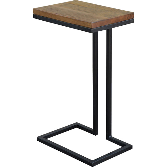 Felipe Side Table by Arch & Plane in medium brown sealed finish on black base. Made from reclaimed mango wood, iron base in a unique style.