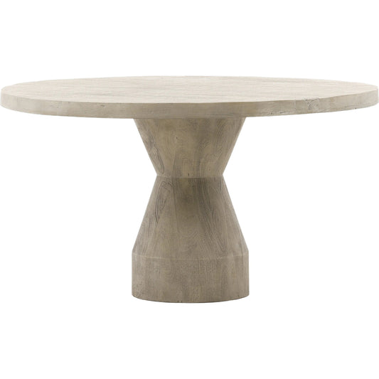 Bonita Round Pedestal Dining Table by Arch & Plane in brown and medium grey wash finish. Made from mango wood, iron in a modern style.