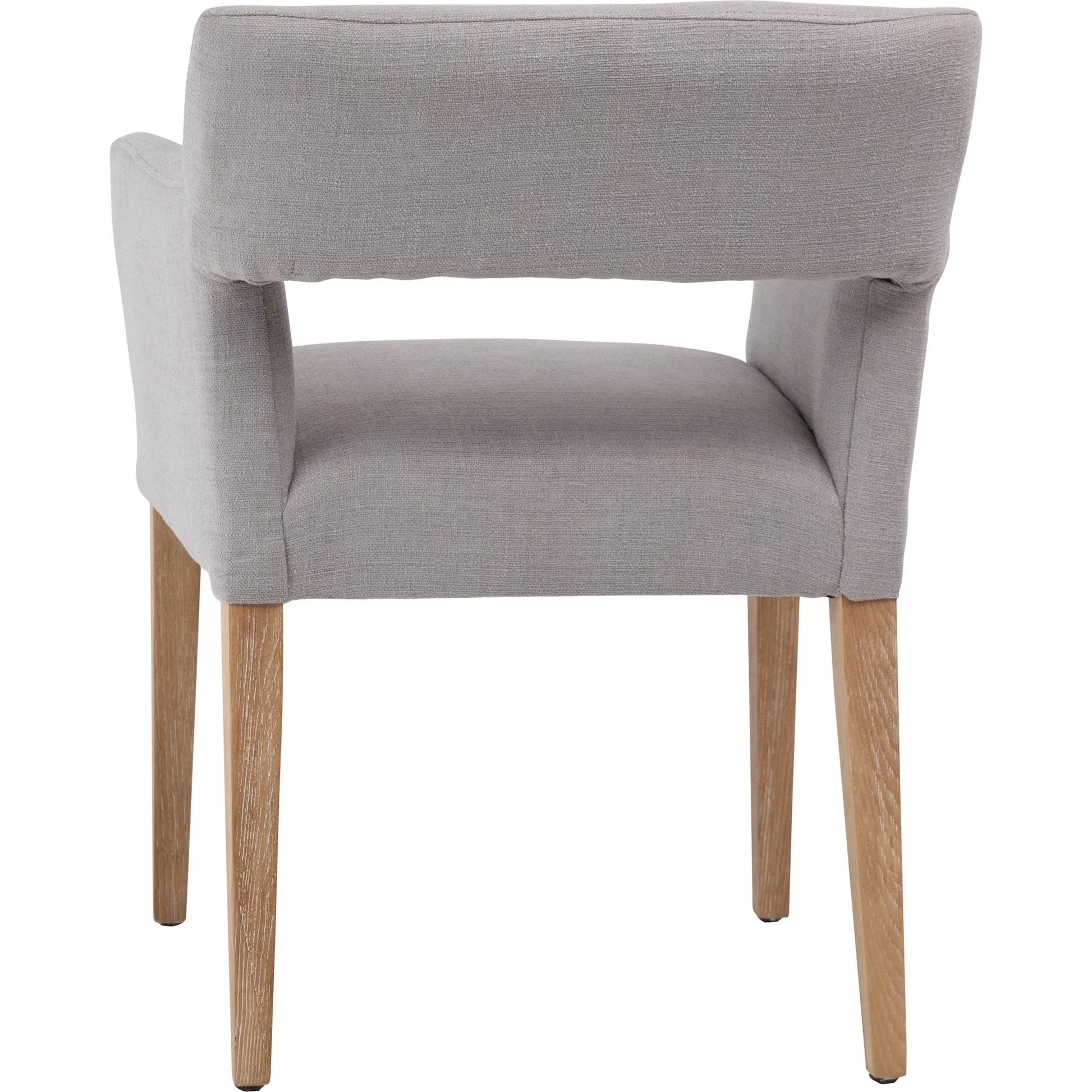Brant Linen Dining Arm Chair by Arch & Plane in light grey, natural medium wood and fabric. Made from linen in a modern style.