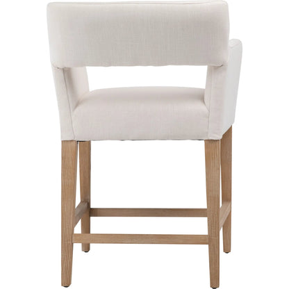 Brant Linen Dining Arm Chair by Arch & Plane in light grey, natural medium wood and fabric. Made from linen in a modern style.