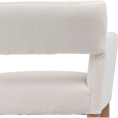 Brant Linen Dining Arm Chair by Arch & Plane in light grey, natural medium wood and fabric. Made from linen in a modern style.