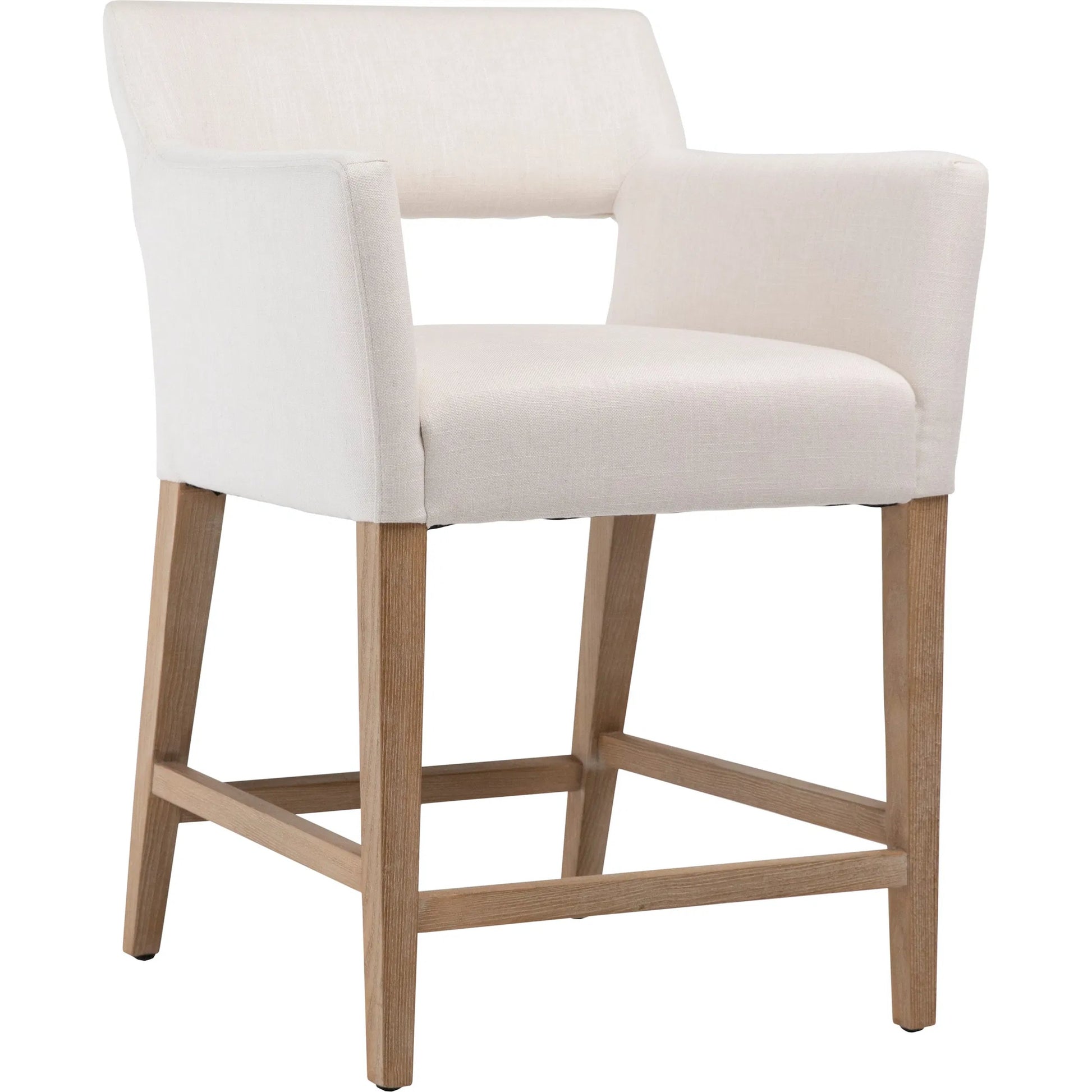 Brant Linen Dining Arm Chair by Arch & Plane in light grey, natural medium wood and fabric. Made from linen in a modern style.