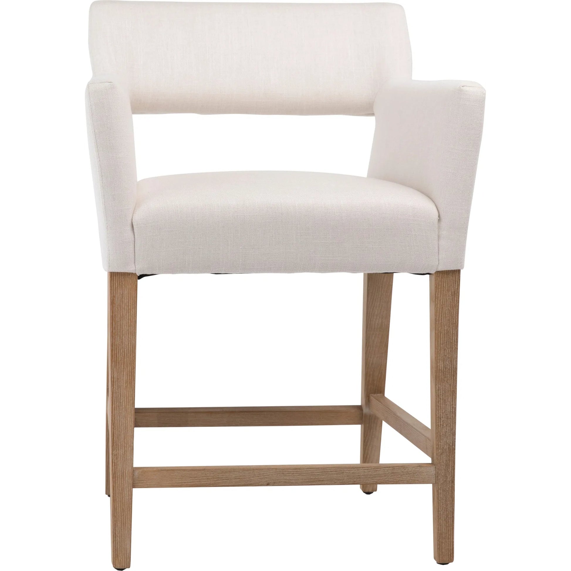Brant Linen Dining Arm Chair by Arch & Plane in light grey, natural medium wood and fabric. Made from linen in a modern style.