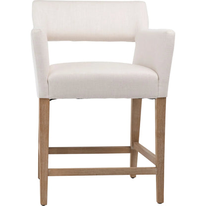 Brant Linen Dining Arm Chair by Arch & Plane in light grey, natural medium wood and fabric. Made from linen in a modern style.
