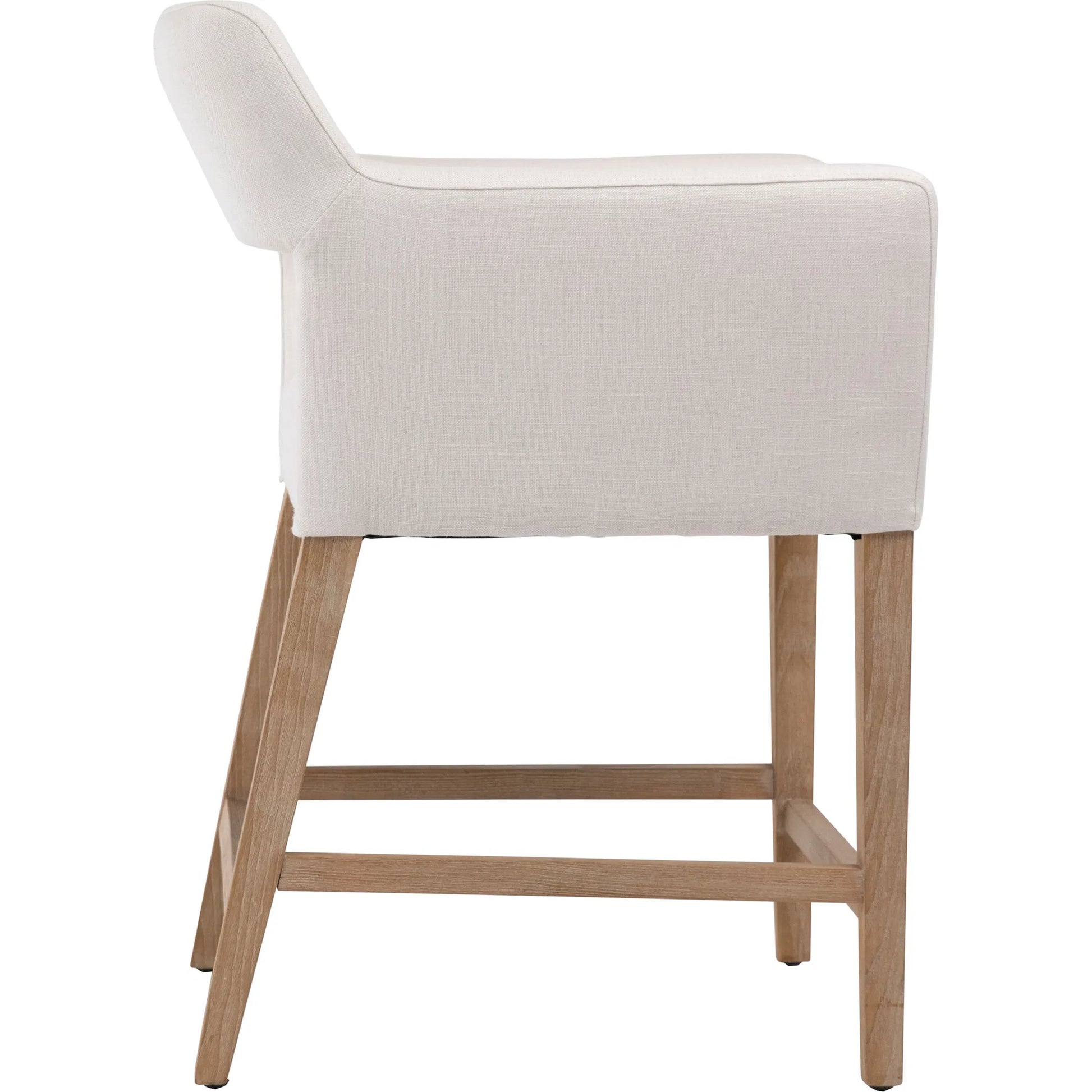 Brant Linen Dining Arm Chair by Arch & Plane in light grey, natural medium wood and fabric. Made from linen in a modern style.