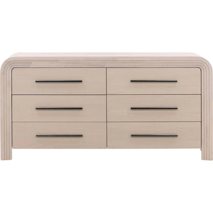 Rene Dresser by Arch & Plane in bleach natural, black handles. Made from rubber wood, oak veneer in a transitional style.