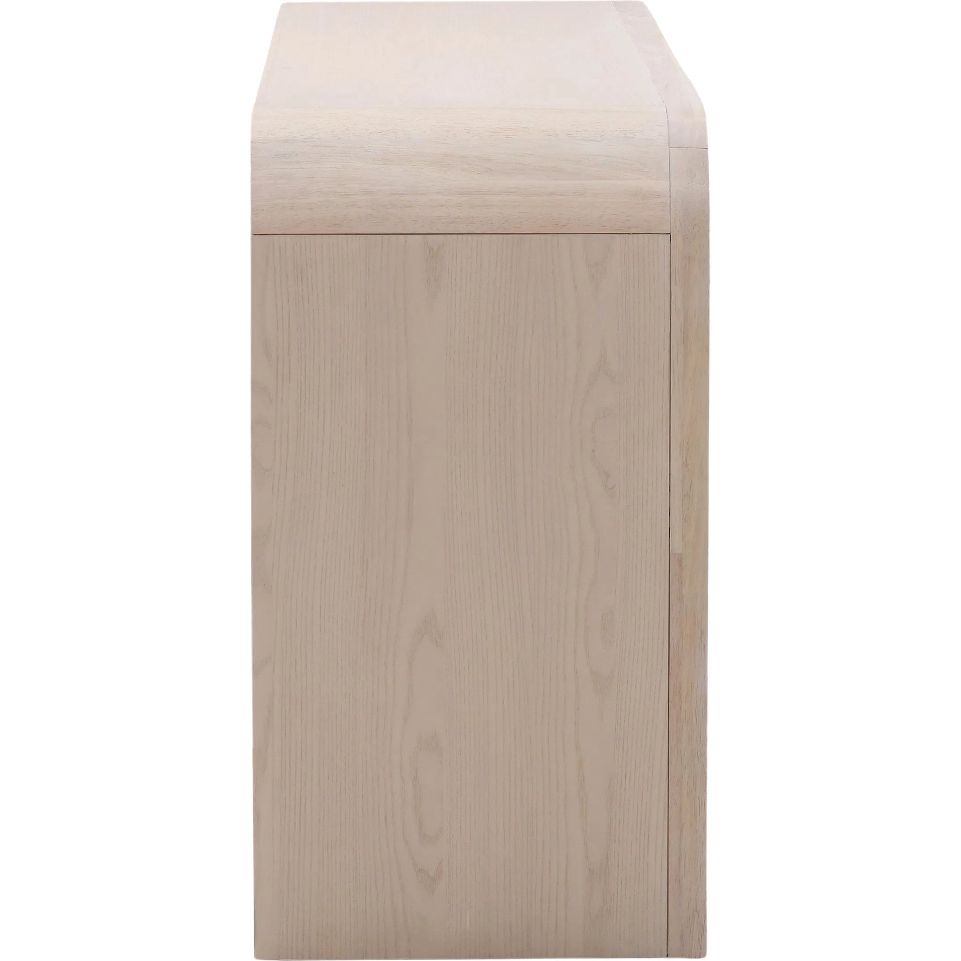 Rene Dresser by Arch & Plane in bleach natural, black handles. Made from rubber wood, oak veneer in a transitional style.