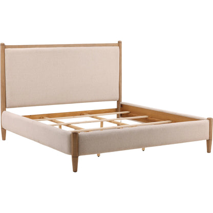 Grace Bed by Arch & Plane in cream, natural. Made from boucle fabric, rubberwood in a unique style.