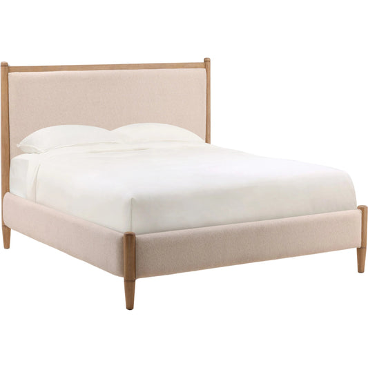 Grace Bed by Arch & Plane in cream, natural. Made from boucle fabric, rubberwood in a unique style.