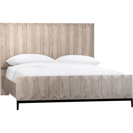 Sawyer Panel Bed by Arch & Plane in light grey wash, black. Made from pine in a modern style.