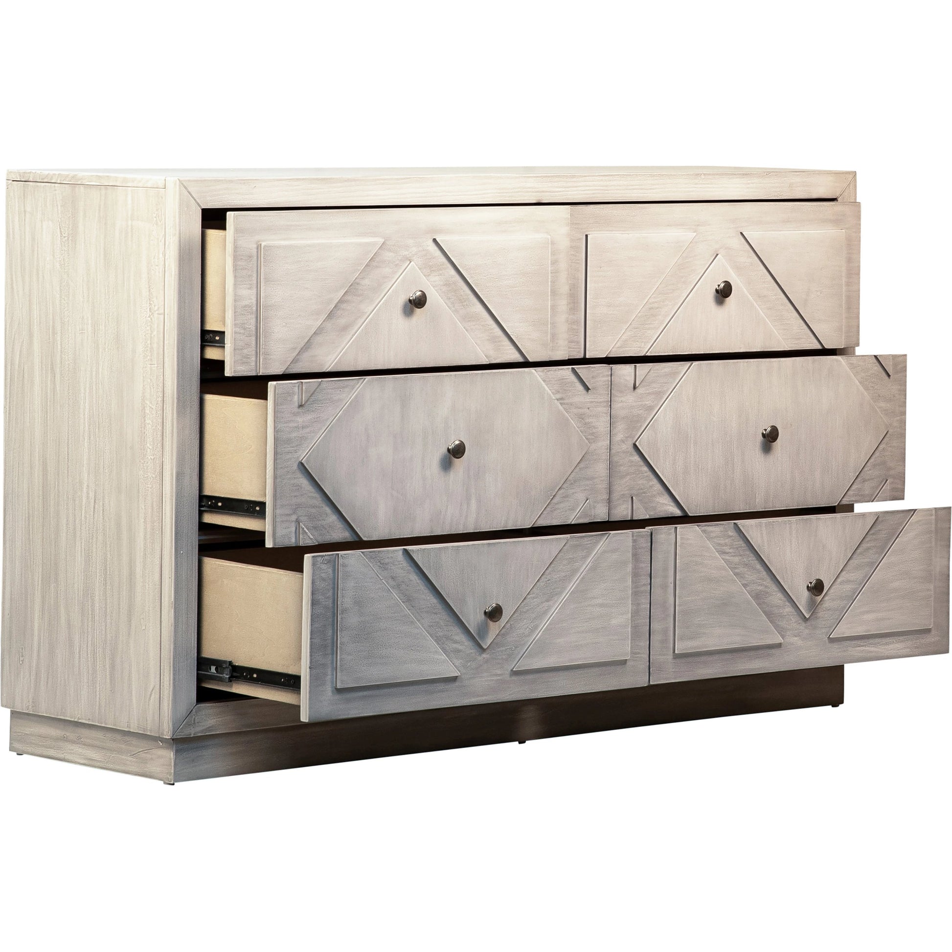 Theia Dresser by Arch & Plane in white, grey and light grey wash finish. Made from pine wood in a modern style.